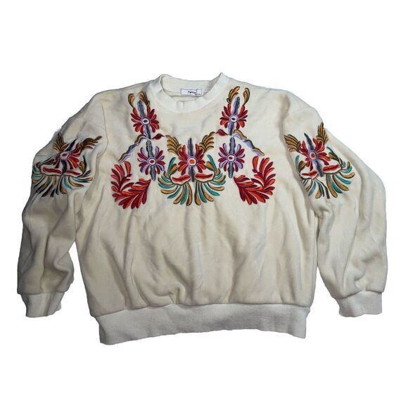 Tops - Vintage Cream Grandma Crewneck Embroidered Velvet‎ Sweater By Twins
